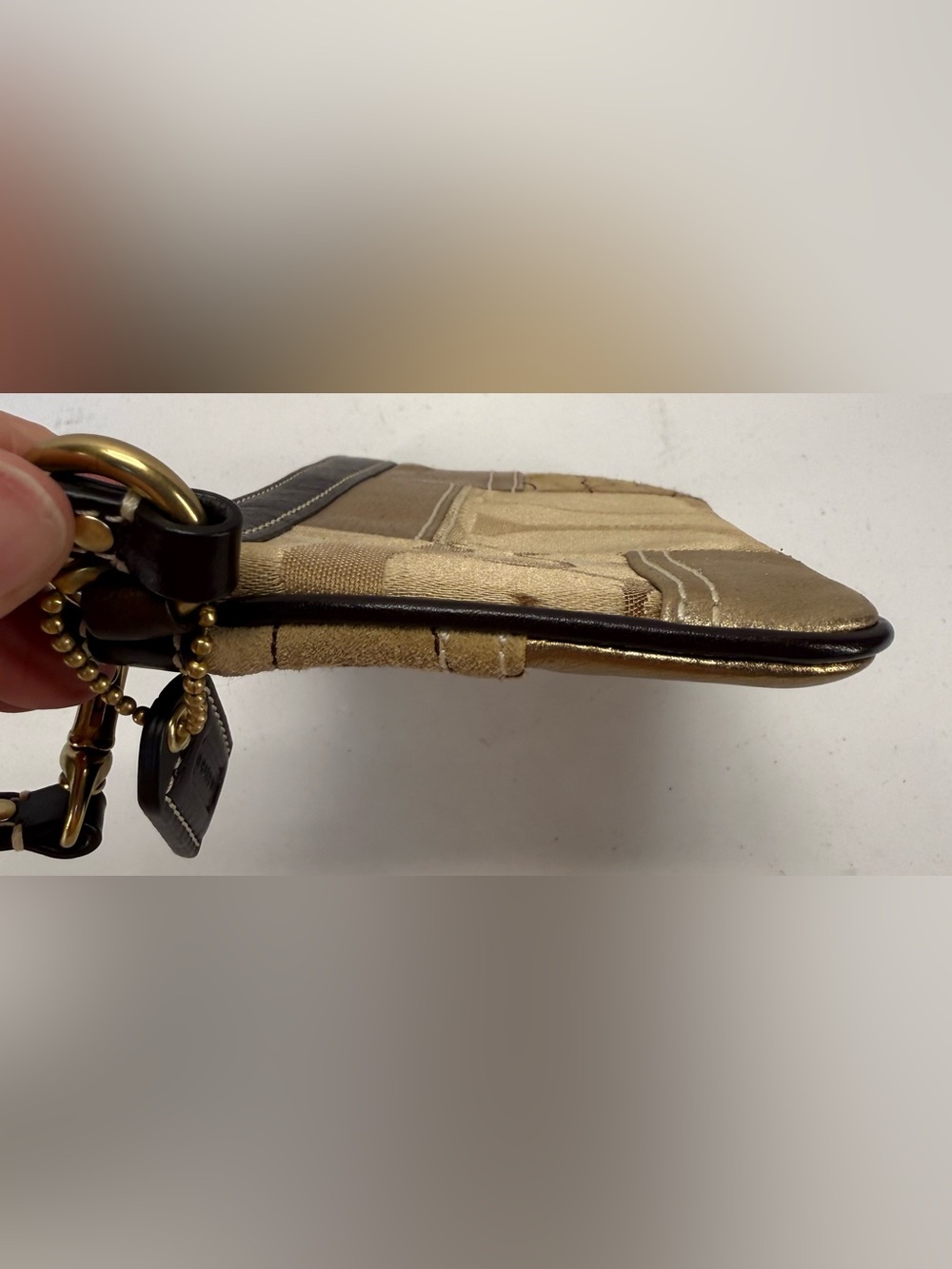 Vintage Y2K Coach Metallic Patchwork Wristlet - Gold and Tan - Picture 11 of 15